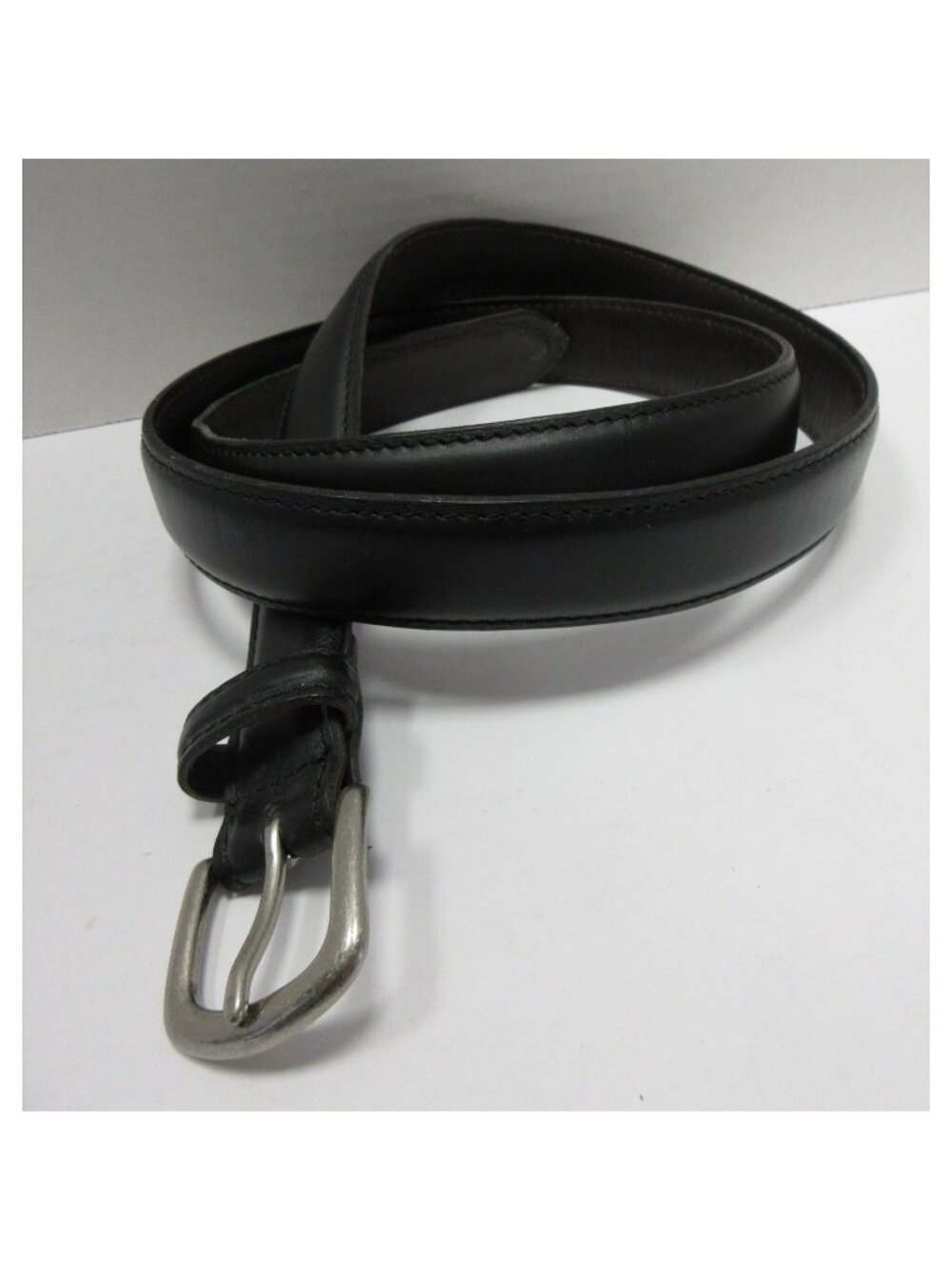 LL Bean Belt 44 Genuine Leather Solid Silver Buckle Minimalist Dress